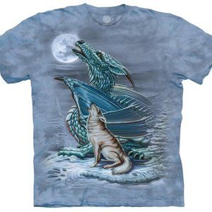 The Mountain Dragon Wolf Moon Wolves Dragons Howling Blue Cotton T-Shirt S-3X